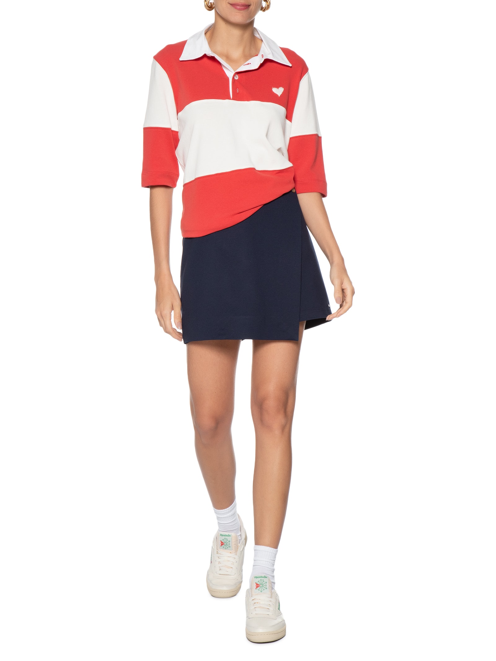 Short Saia Ponte Gold Button Azul Tommy Hilfiger