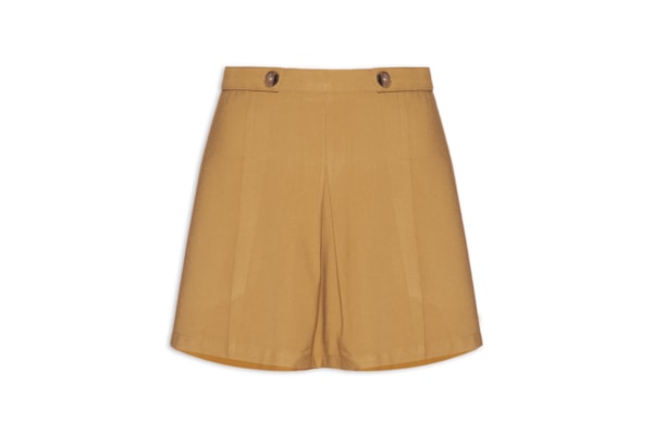 Short Saia Pregas Com Botões - Bege