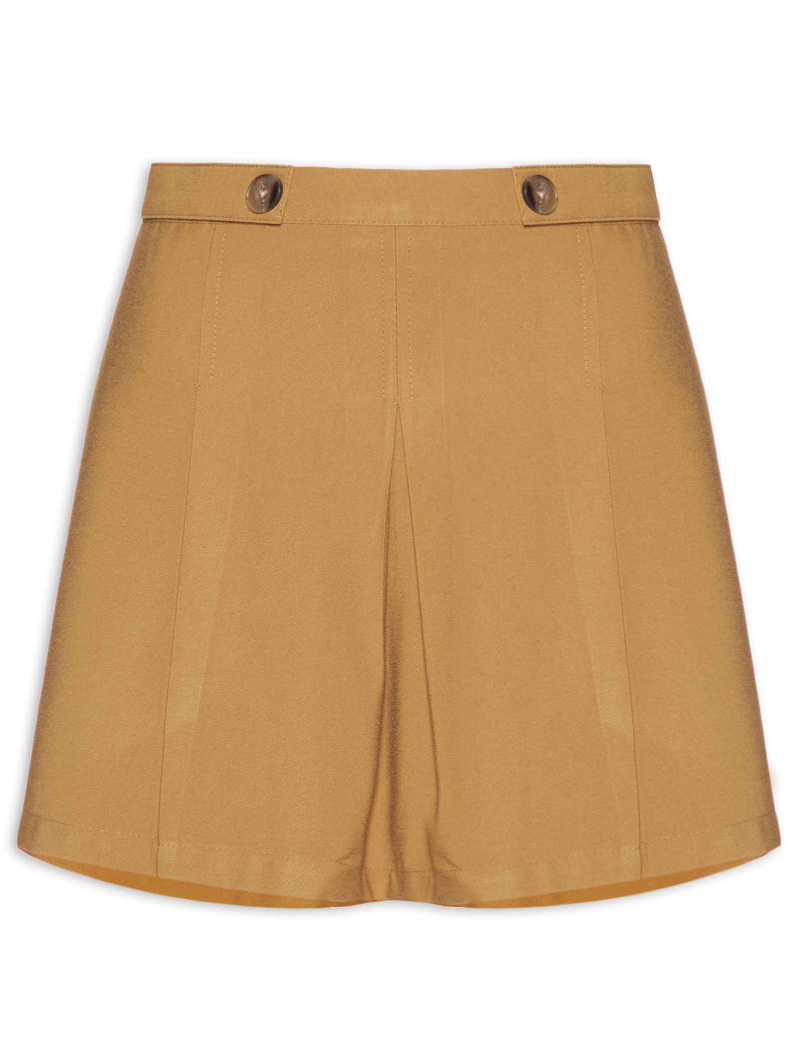Short Saia Pregas Com Botões Bege Basiq