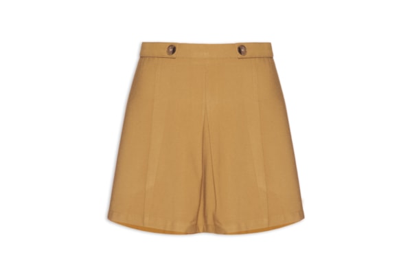 Short Saia Pregas Com Botões - Bege