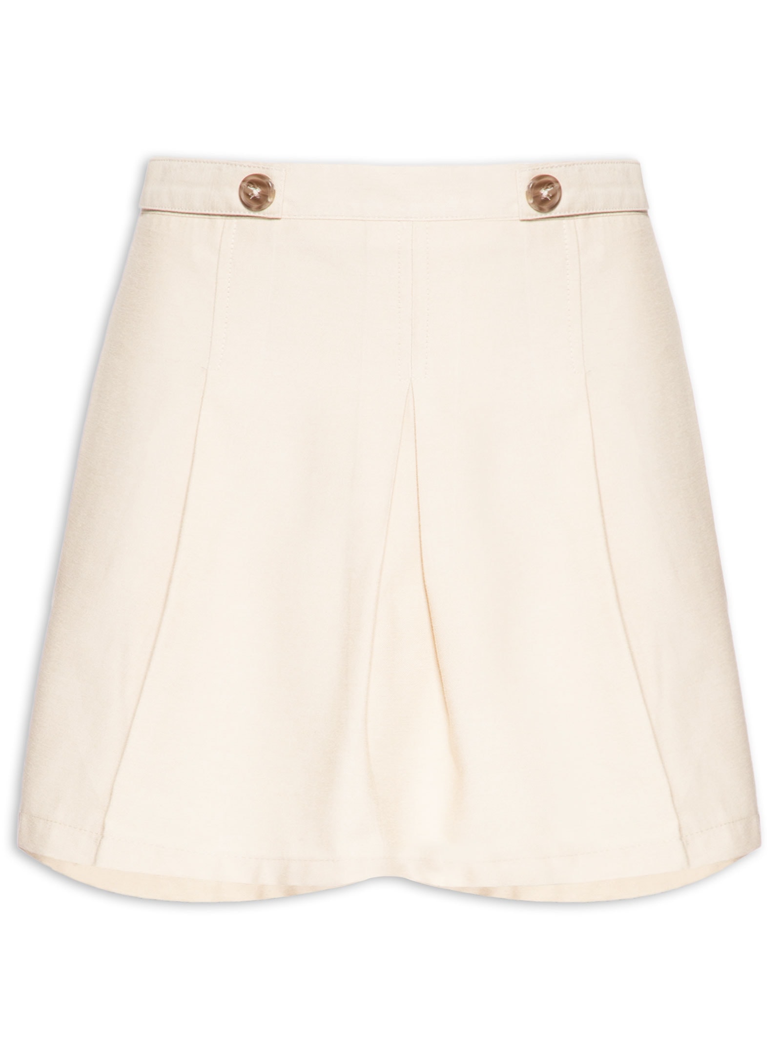 Short Saia Pregas Com Botões Bege Basiq