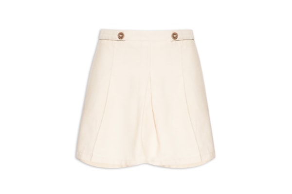 Short Saia Pregas Com Botões - Bege
