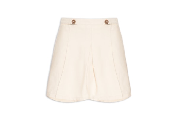 Short Saia Pregas Com Botões - Bege