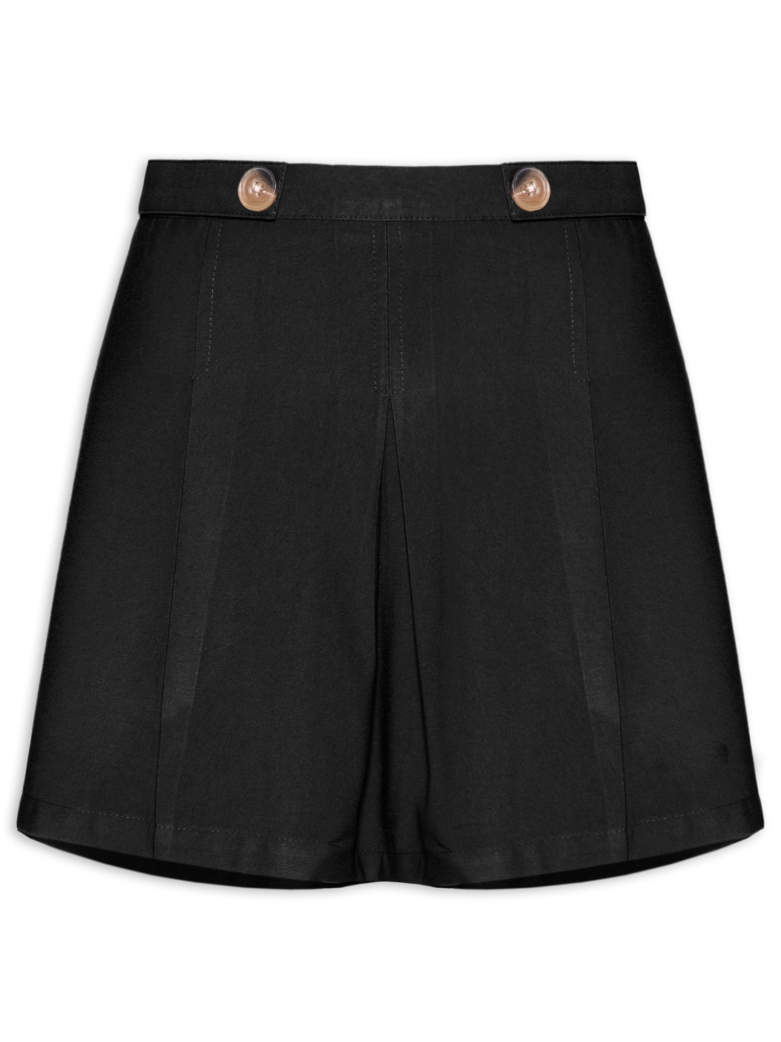 Short Saia Pregas Com Botões Preto Basiq