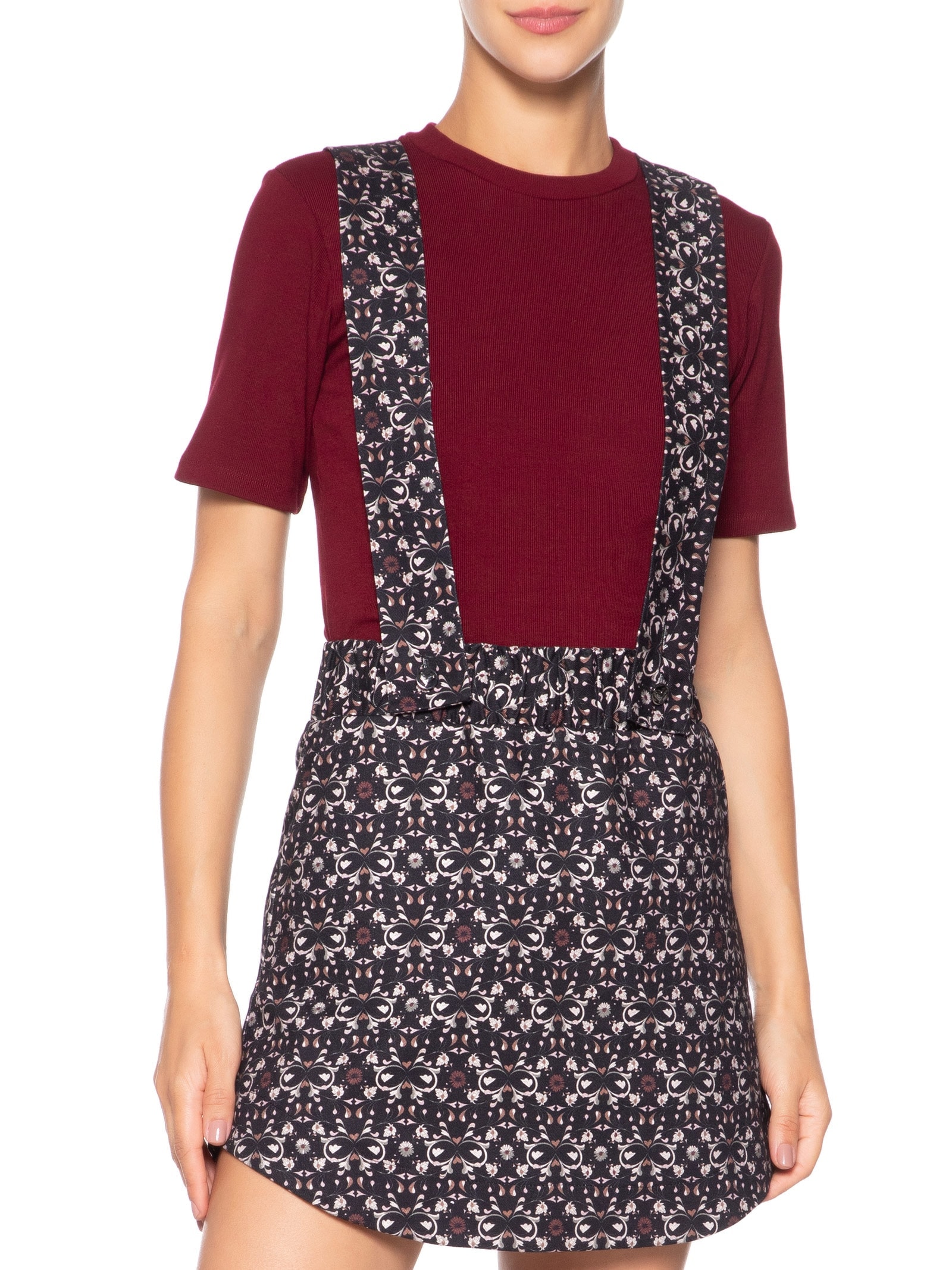 Short Saia Salopette Flora Preto J.chermann