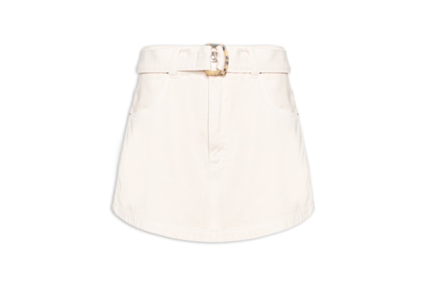 Short Saia Sarja Curta Cinto Amplo - Branco
