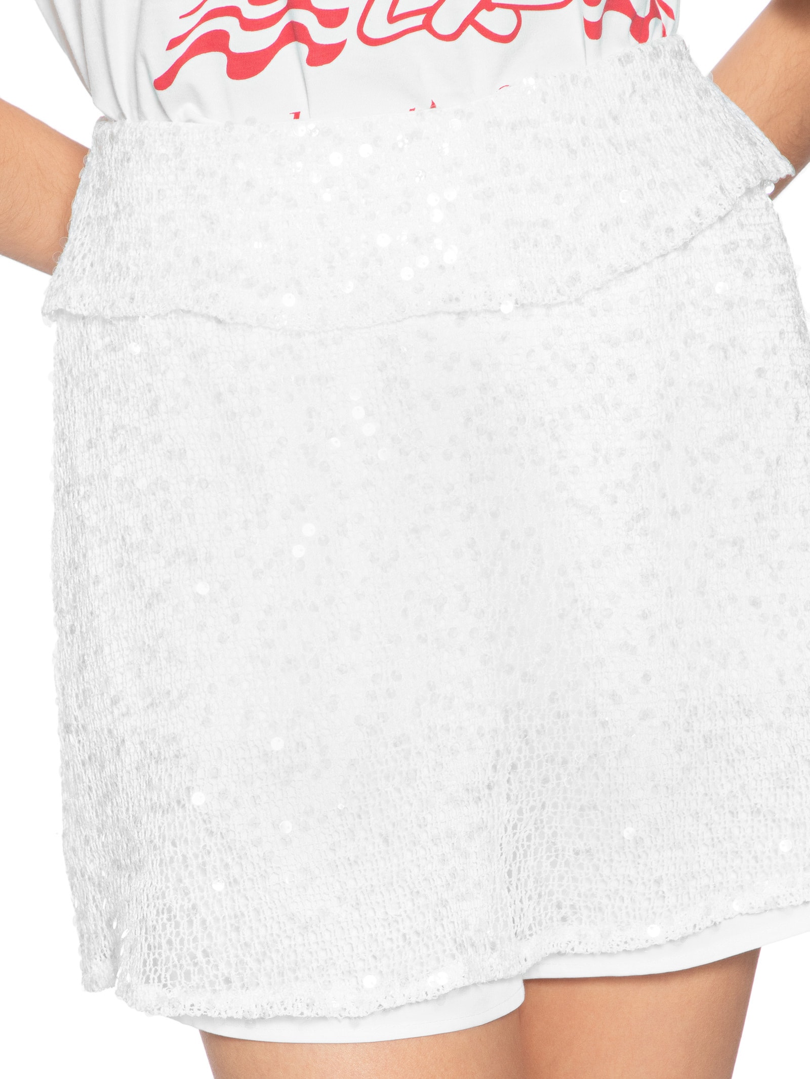 Short Saia Tela Paetê Branco Market 33