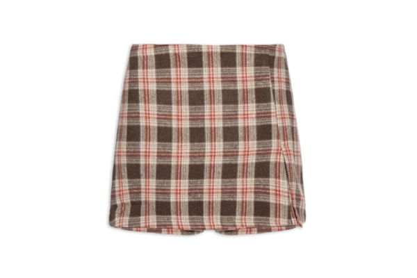 Short Saia Xadrez Com Fenda - Bege