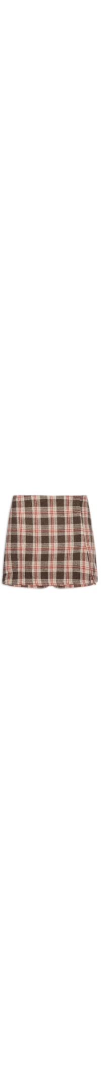 Short Saia Xadrez Com Fenda - Bege