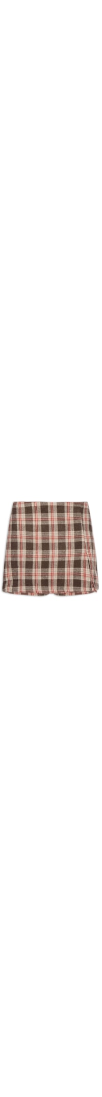 Short Saia Xadrez Com Fenda - Bege