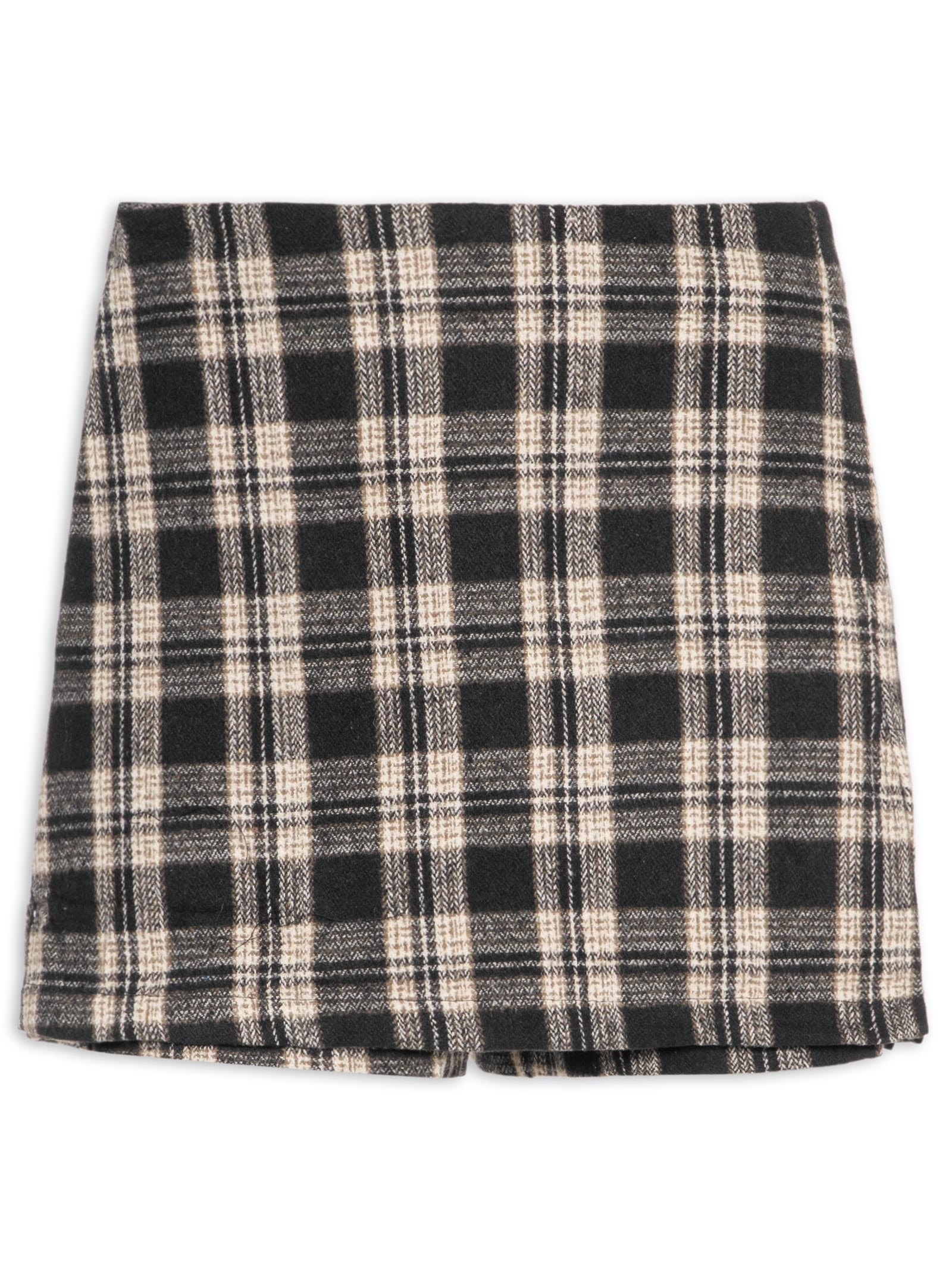 Short Saia Xadrez Com Fenda Preto Basiq