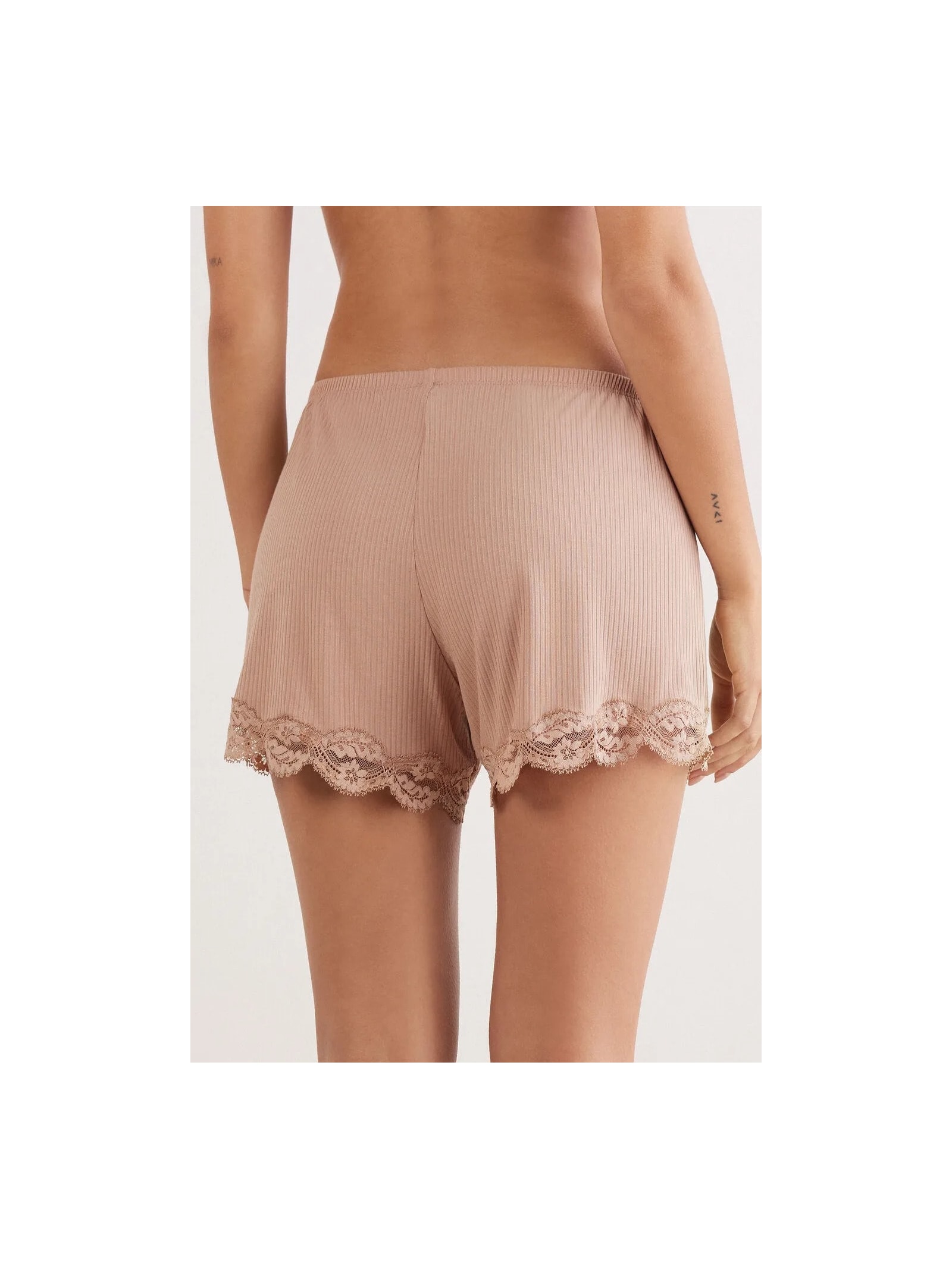 Shorts Canelado Em Viscose e Renda Your Everyday Wear Bege Intimissimi