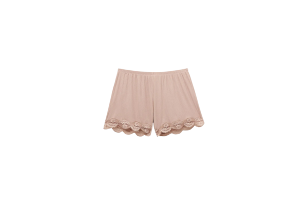 Shorts Canelado Em Viscose e Renda Your Everyday Wear - Bege