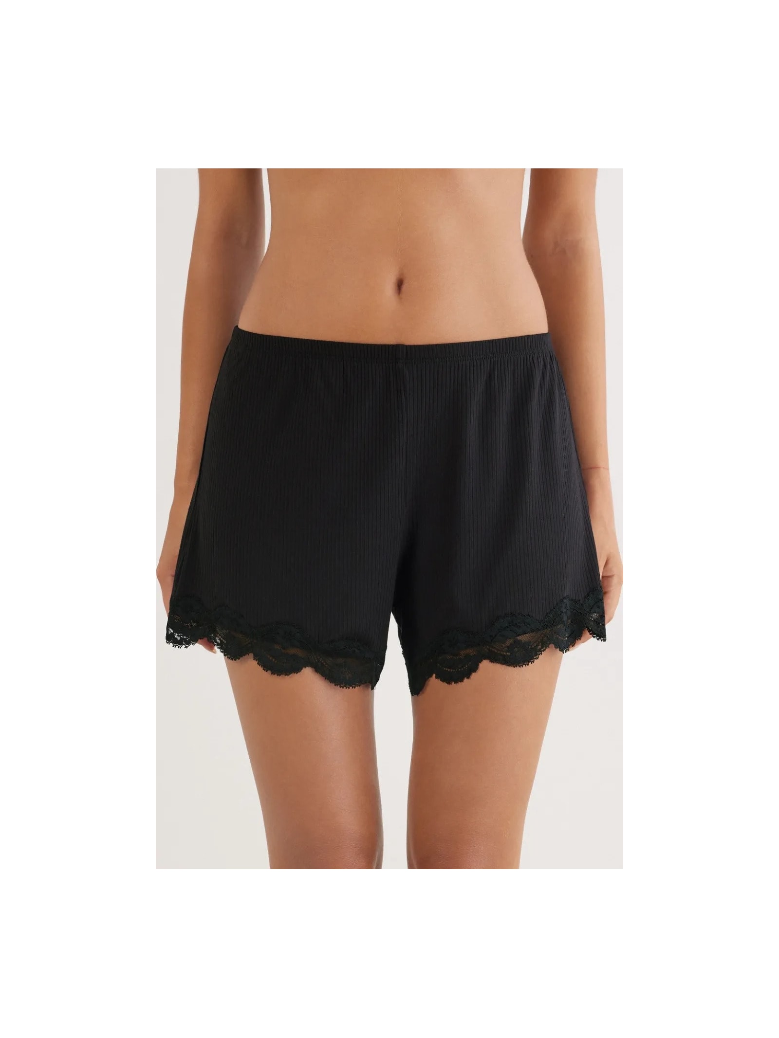 Shorts Canelado Em Viscose e Renda Your Everyday Wear Preto Intimissimi