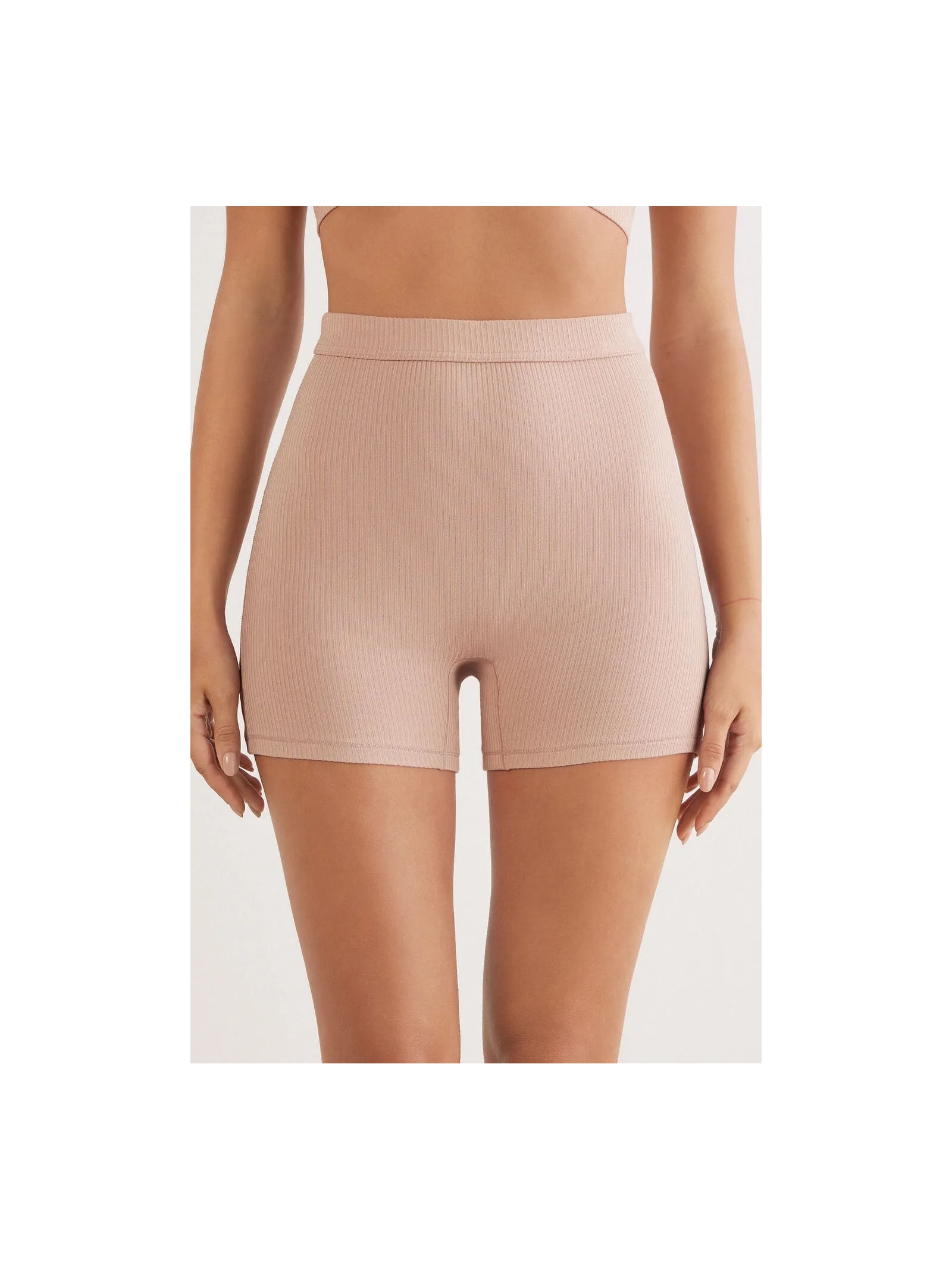 Shorts Ciclista Canelado Em Viscose Your Everyday Wear Bege Intimissimi