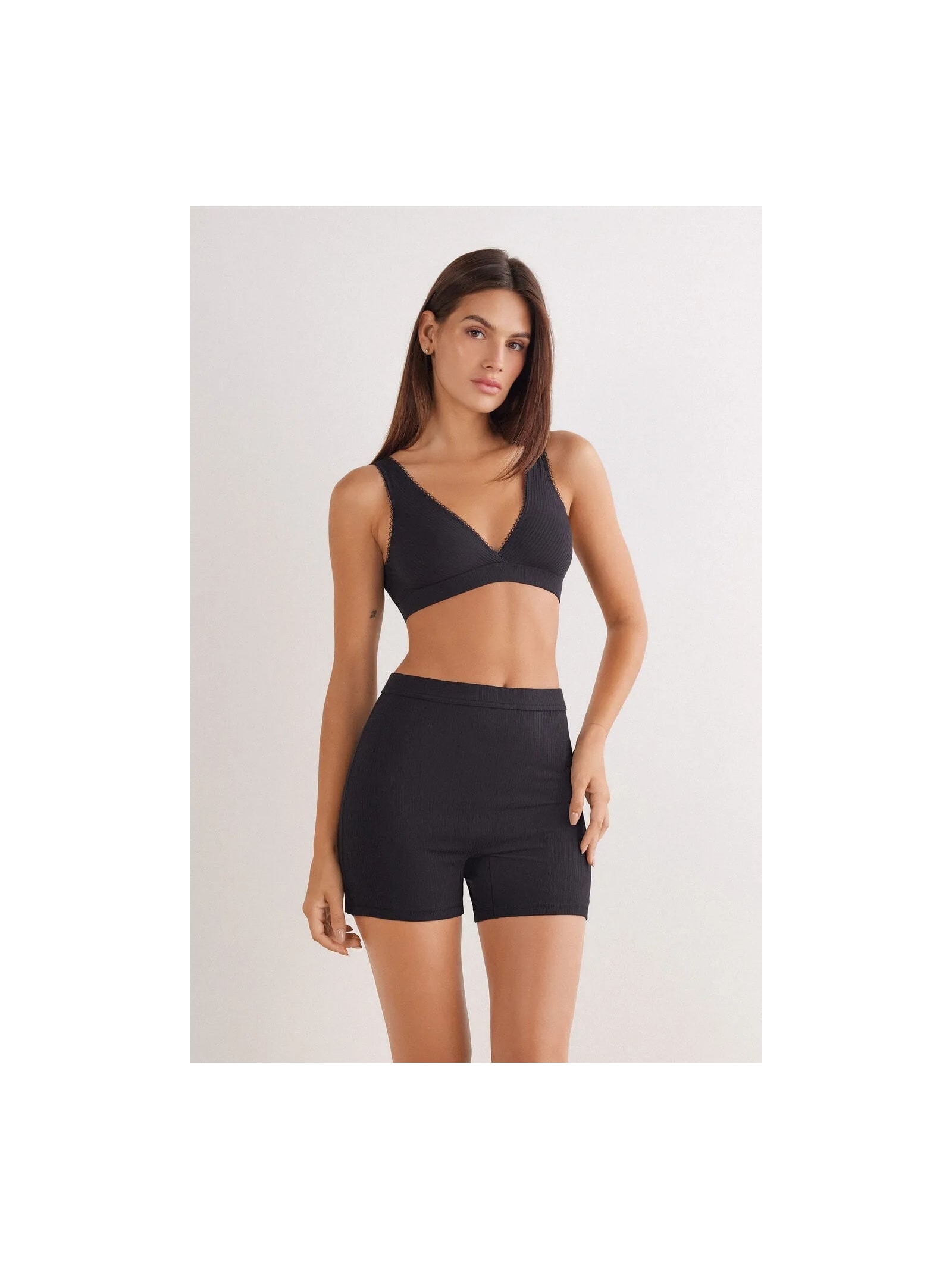 Shorts Ciclista Canelado Em Viscose Your Everyday Wear Preto Intimissimi
