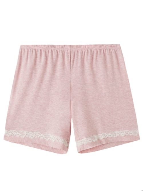 Shorts De Modal Com Detalhes De Renda - Rosa
