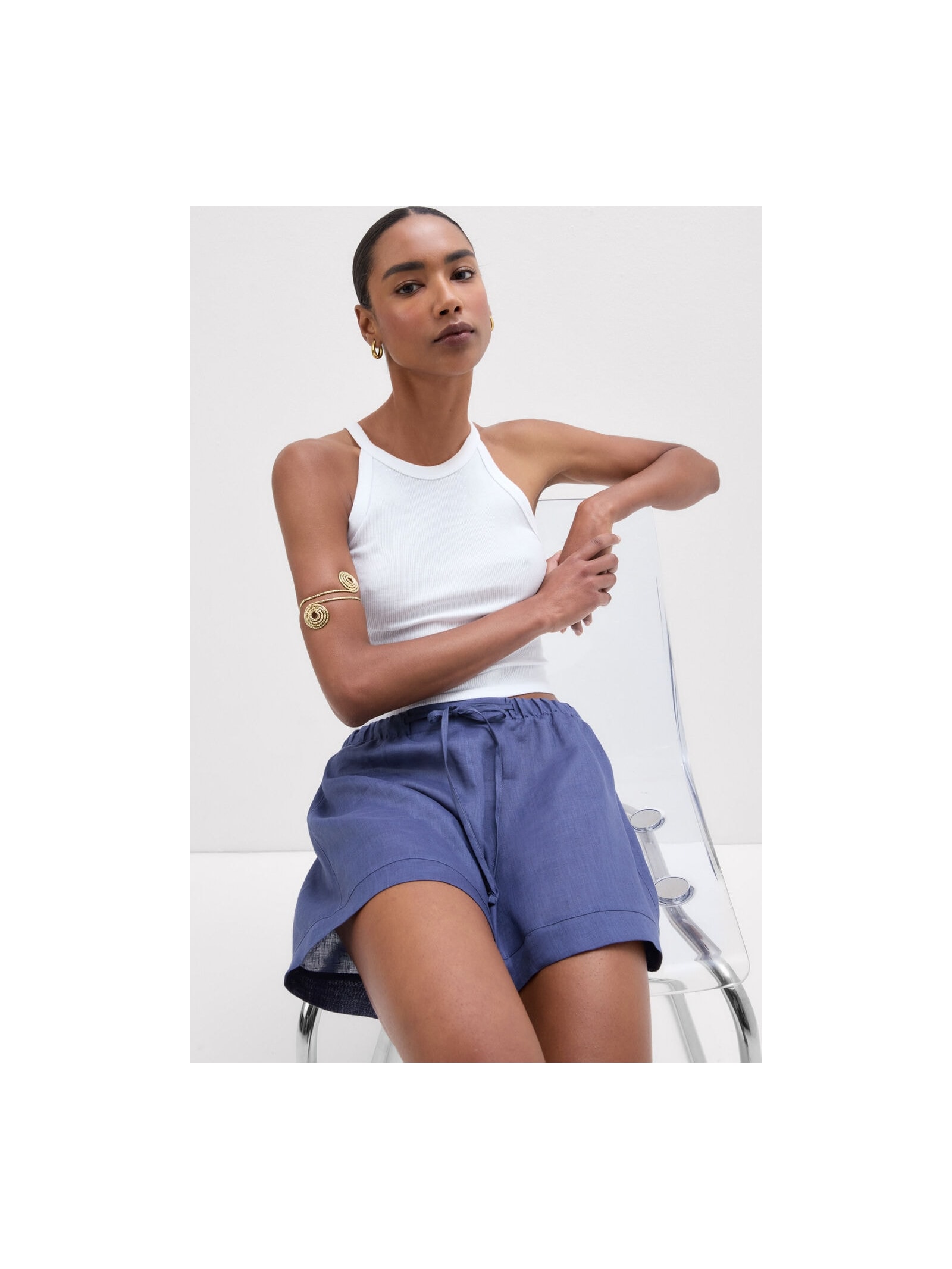 Shorts Em Linho Azul Intimissimi