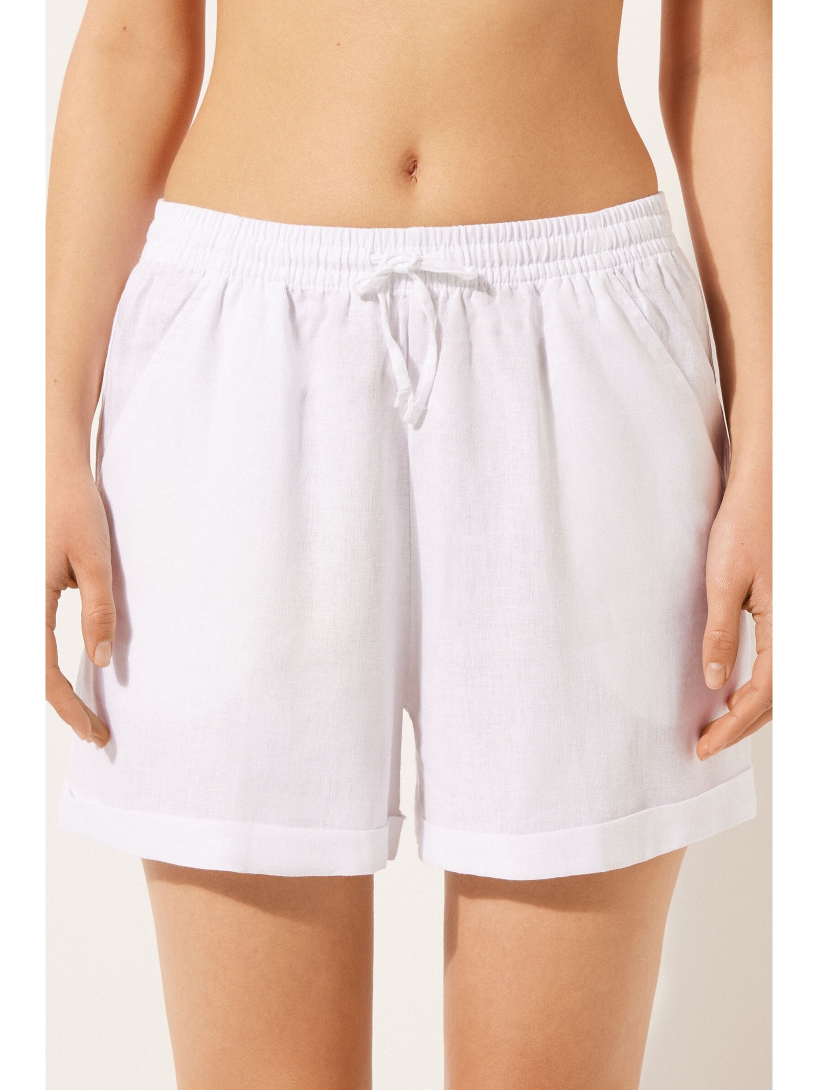 Shorts Em Linho e Viscose Branco Calzedonia