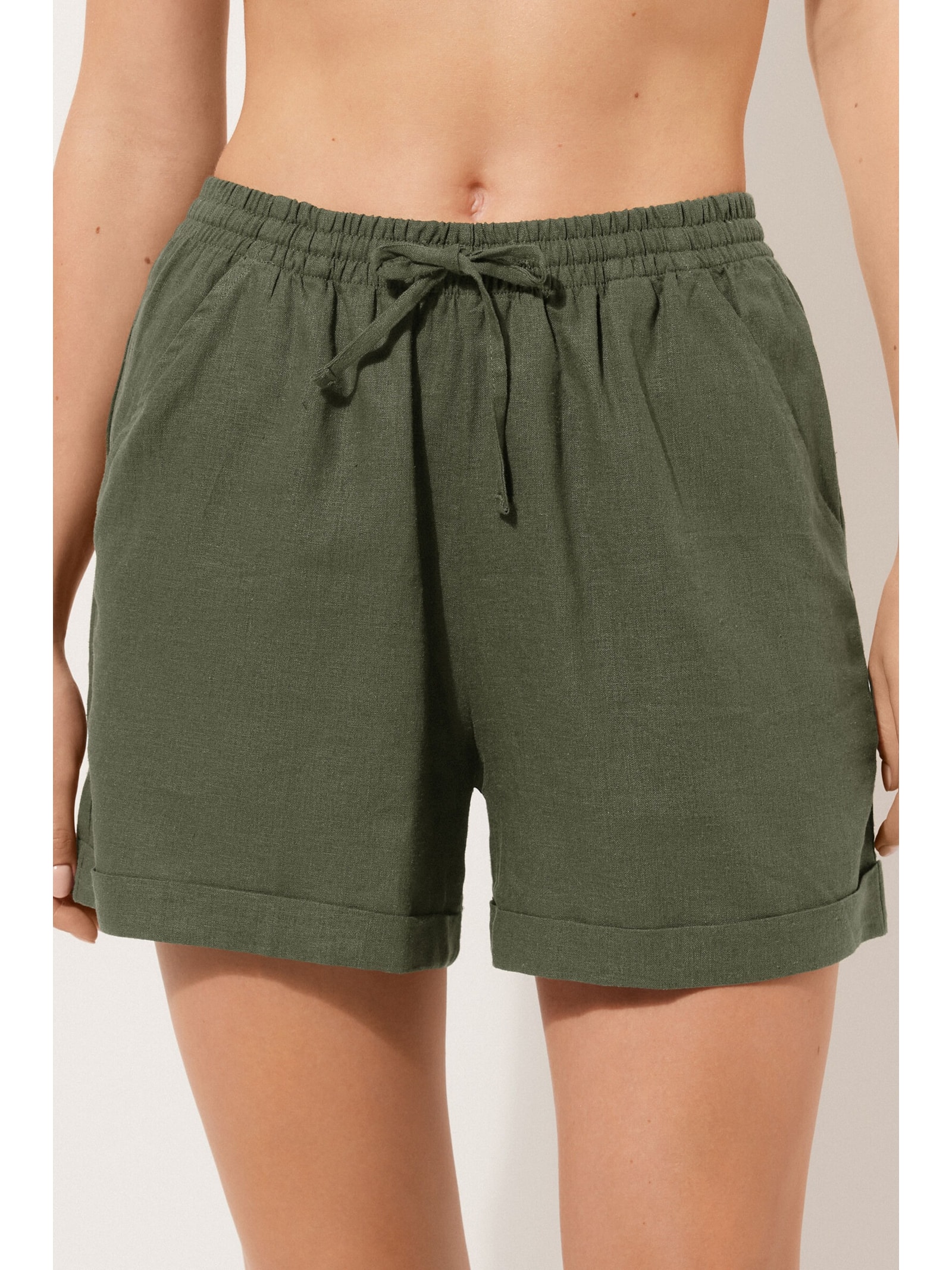 Shorts Em Linho e Viscose Verde Calzedonia