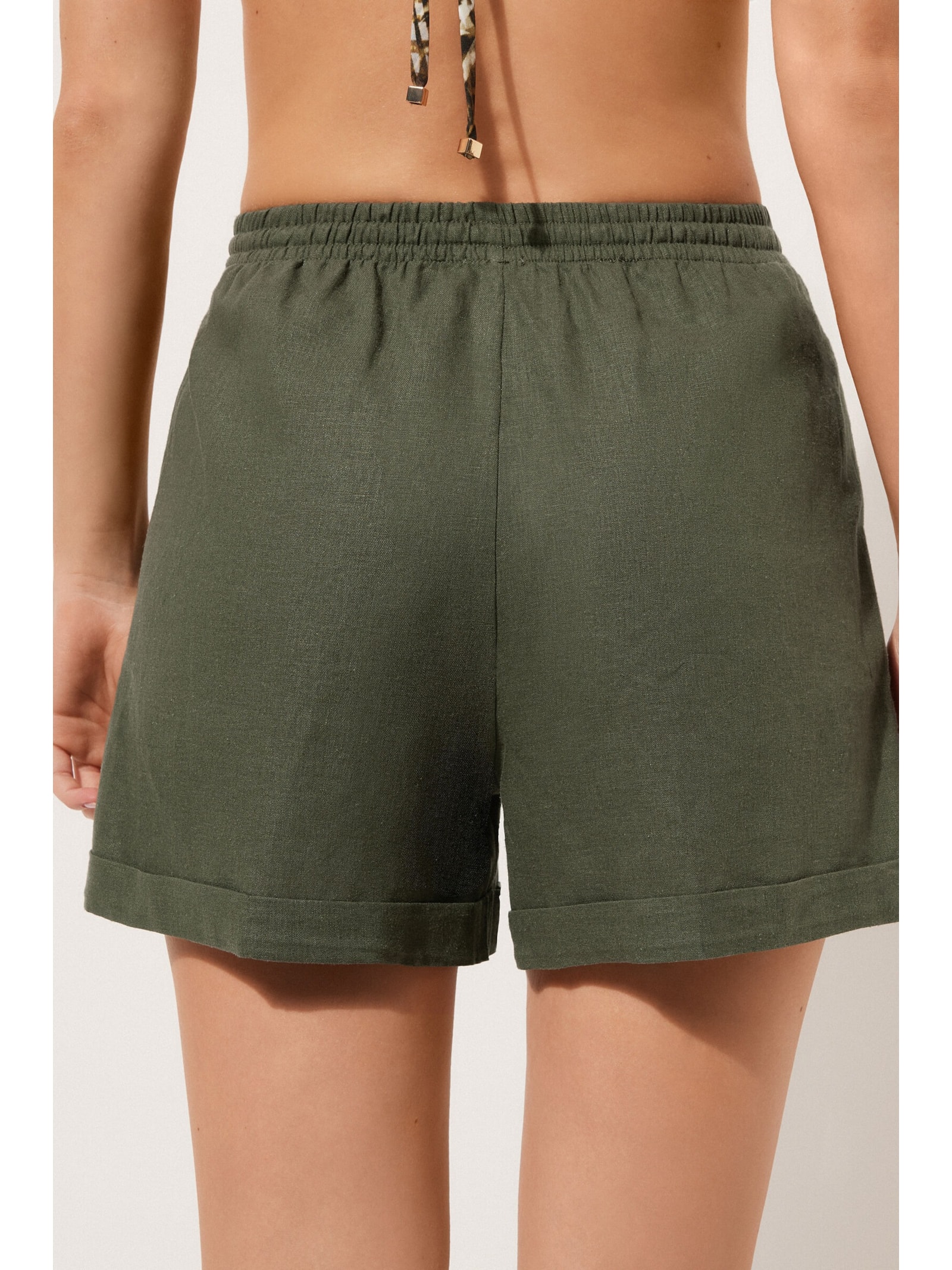 Shorts Em Linho e Viscose Verde Calzedonia