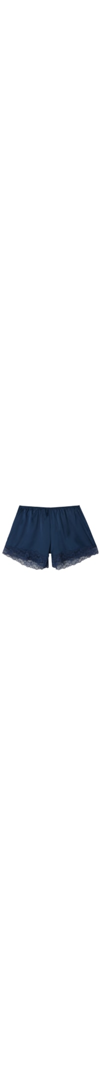 Shorts Em Seda Com Renda - Azul