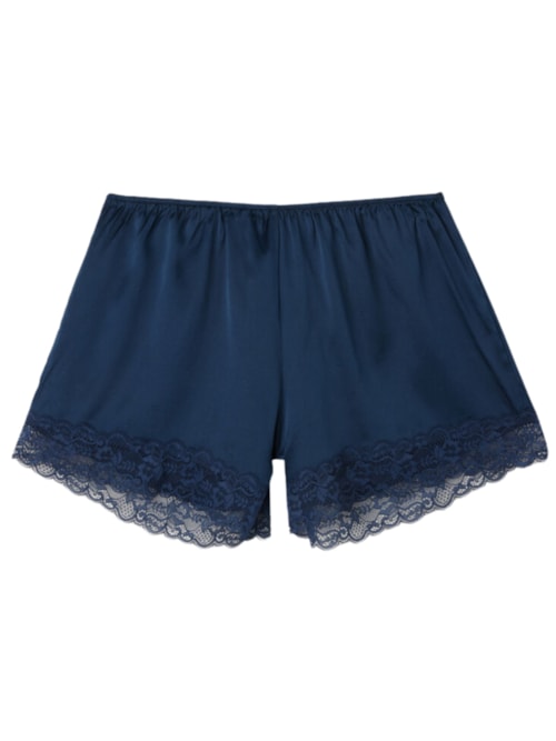 Shorts Em Seda Com Renda – Azul