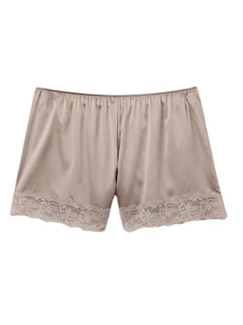 Shorts Em Seda Com Renda – Marrom