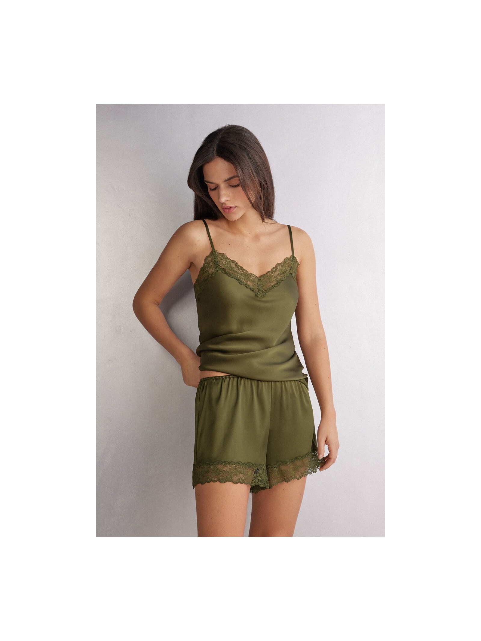 Shorts Em Seda Com Renda Verde Intimissimi