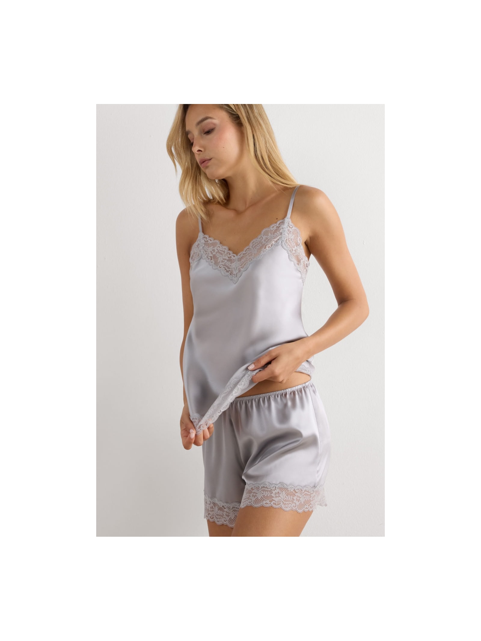 Shorts Em Seda e Renda Cinza Intimissimi