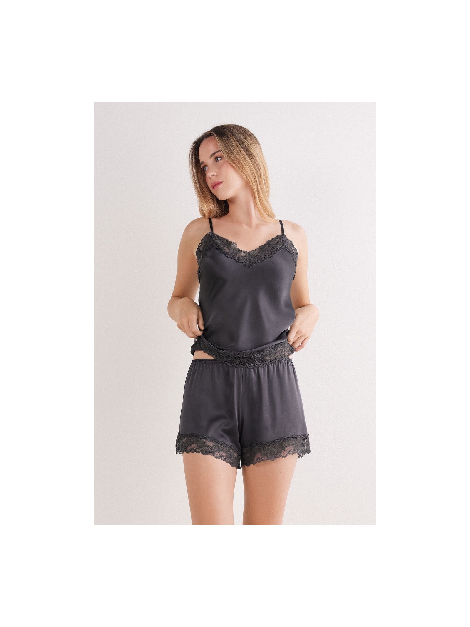 Shorts Em Seda e Renda Cinza Intimissimi