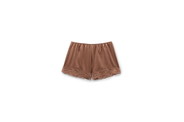 Shorts Em Seda e Renda - Marrom