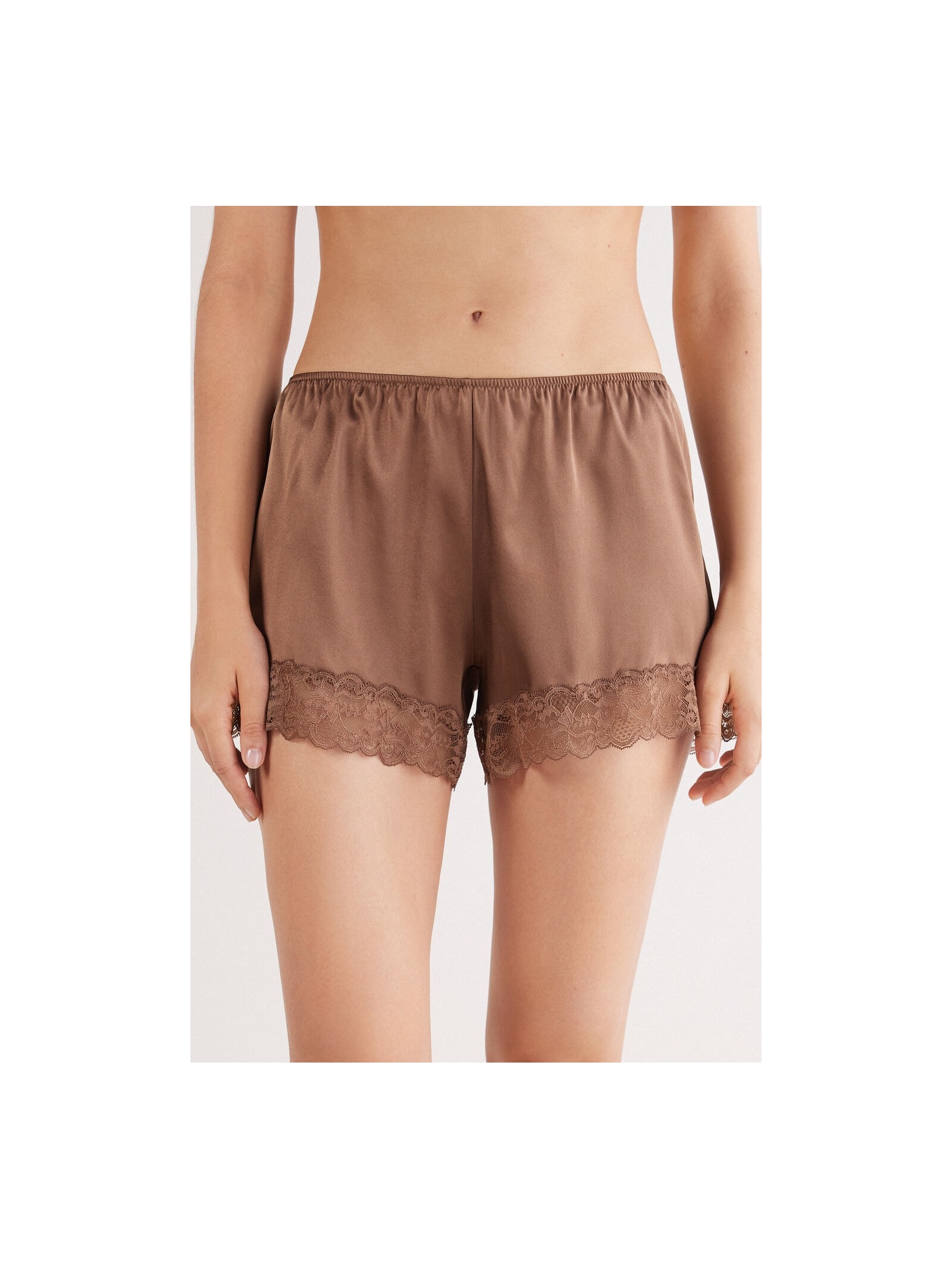 Shorts Em Seda e Renda Marrom Intimissimi