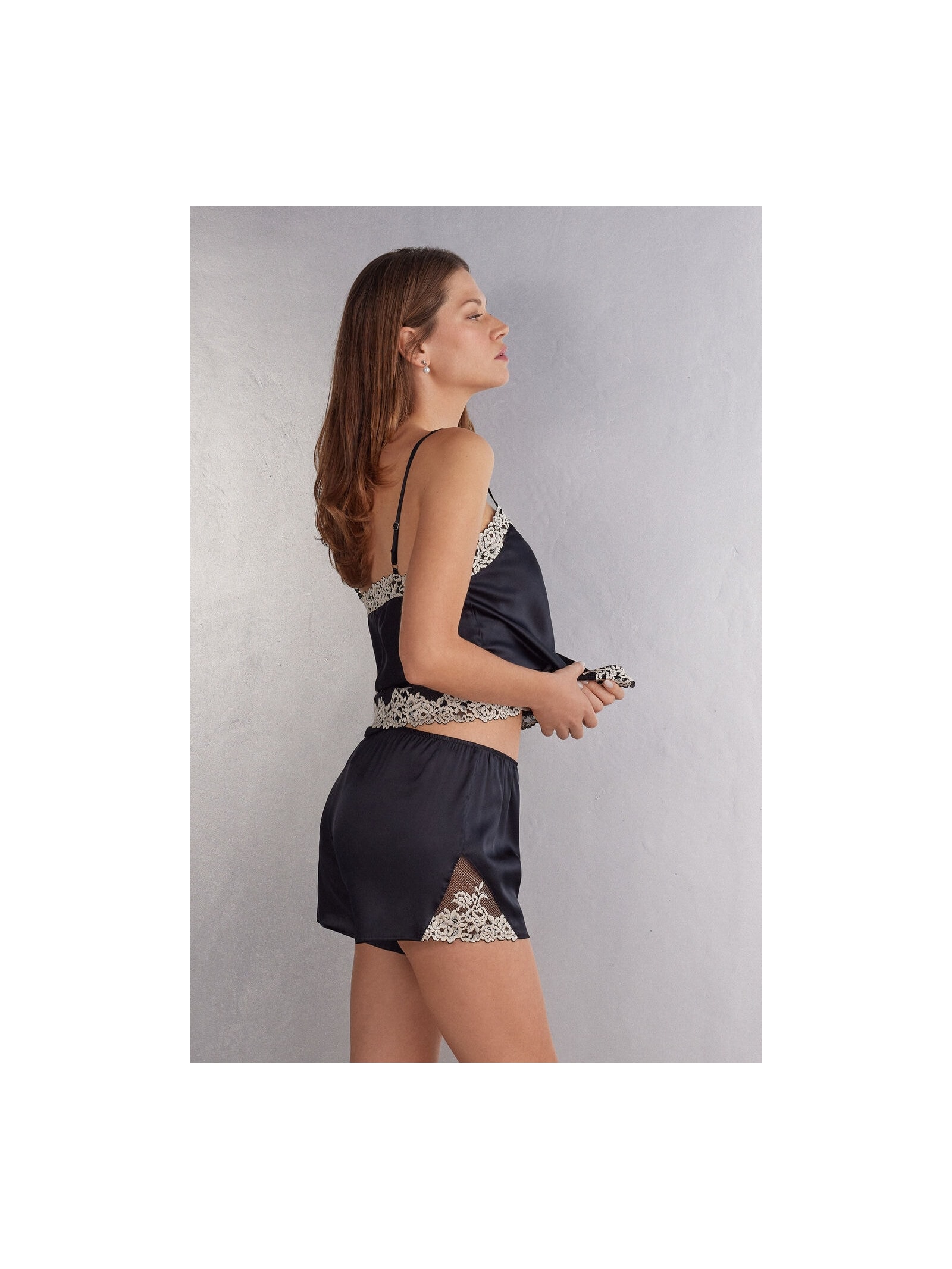 Shorts Em Seda Pretty Flowers Preto Intimissimi