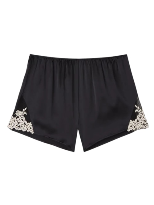 Shorts Em Seda Pretty Flowers – Preto