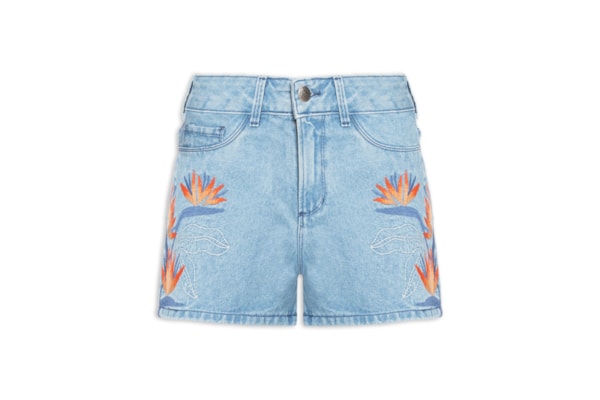 Shorts Feminino Jeans Bordados - Azul