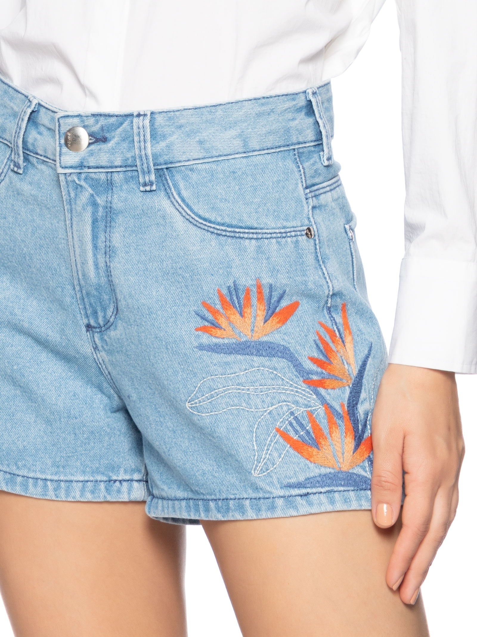 Shorts Feminino Jeans Bordados Azul Lez A Lez