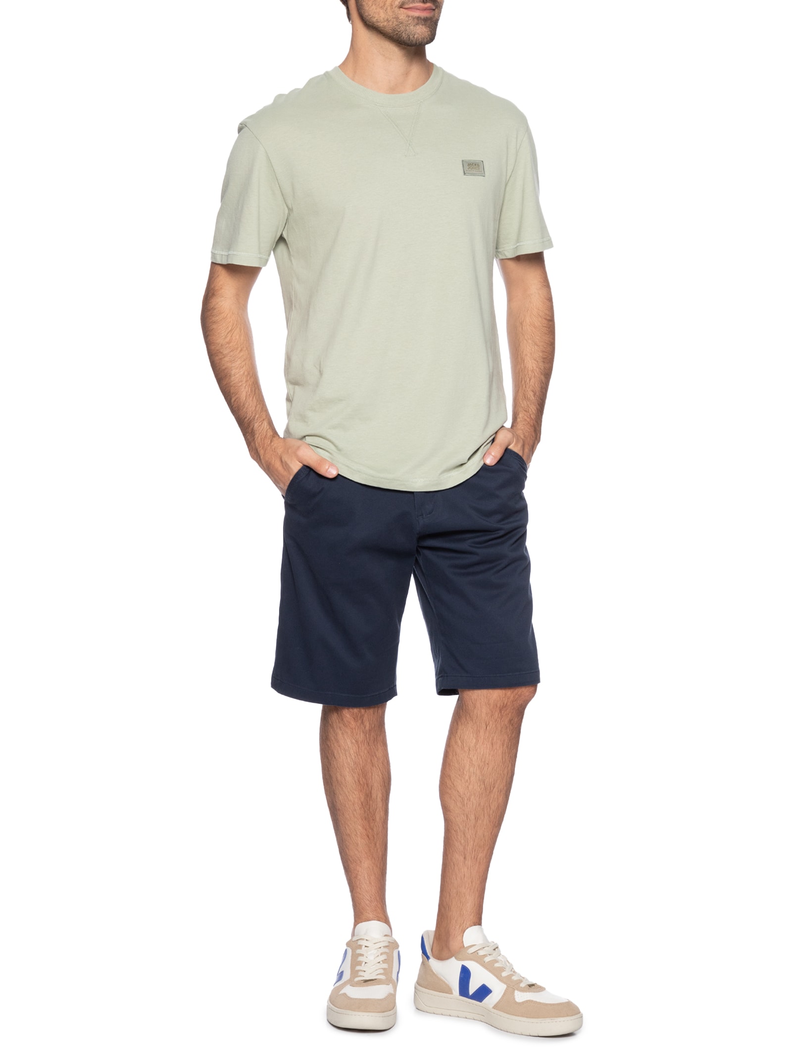Shorts Masculino Chino Regular Fit Algodão Azul Jack & Jones