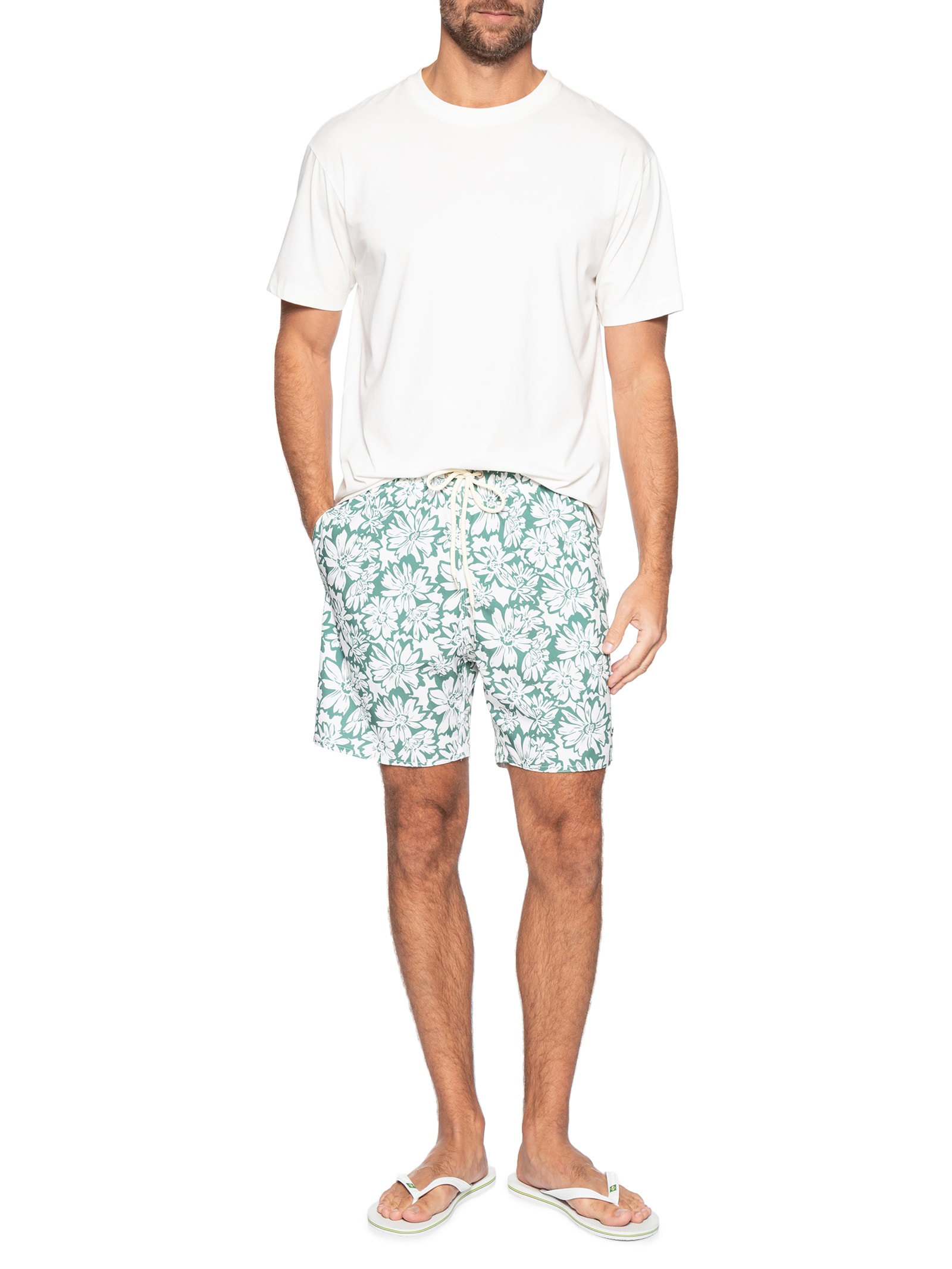 Shorts Masculino Praia Estampa Margarida Bicolor Verde Sergio K