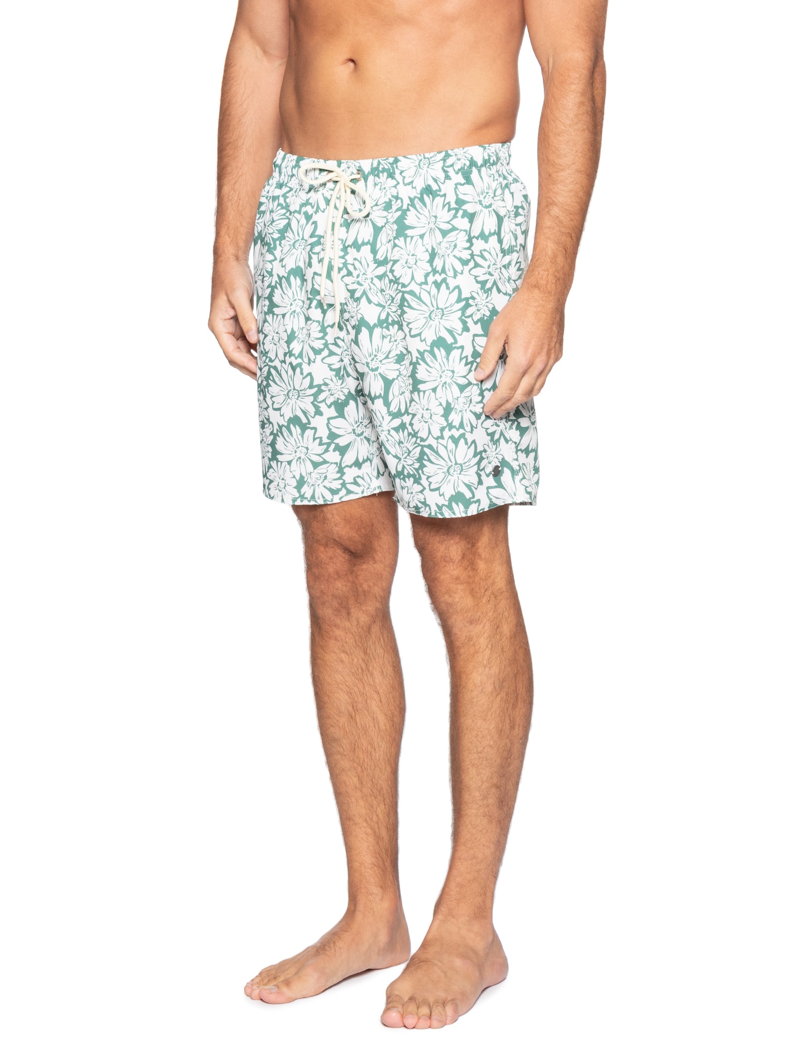 Shorts Masculino Praia Estampa Margarida Bicolor Verde Sergio K