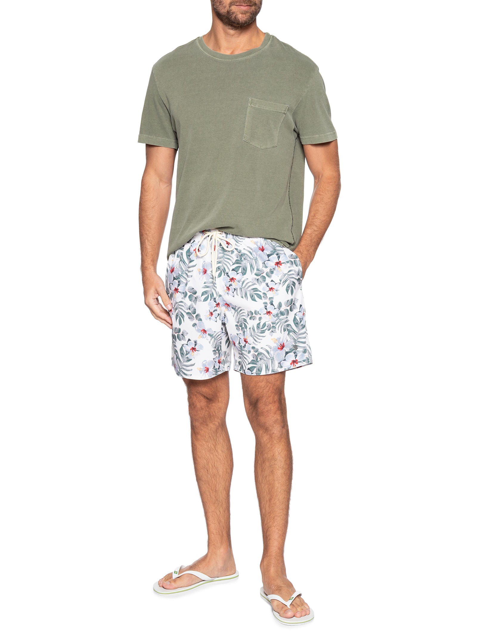 Shorts Masculino Praia Estampado Ibisco Light Branco Sergio K