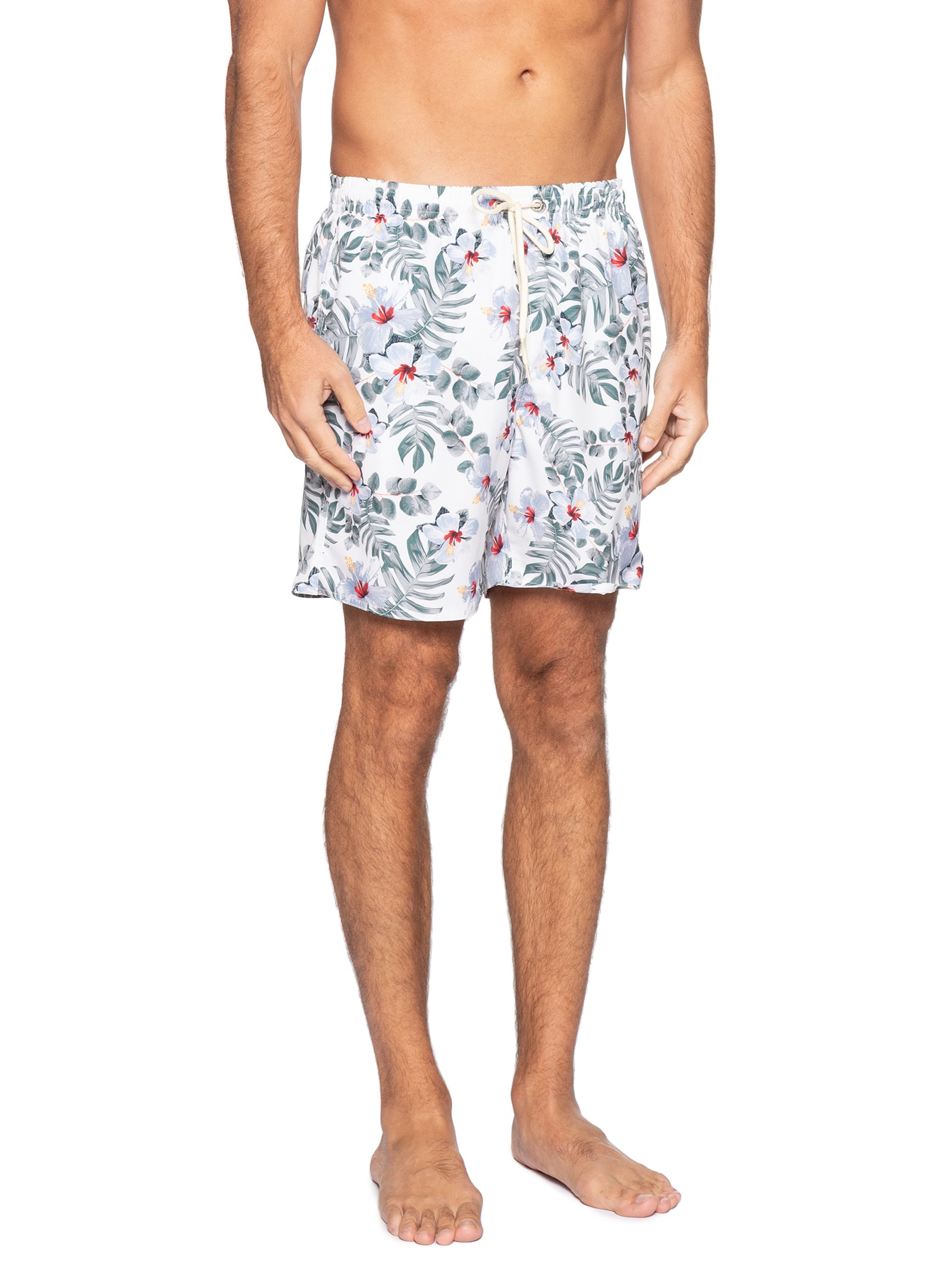 Shorts Masculino Praia Estampado Ibisco Light Branco Sergio K