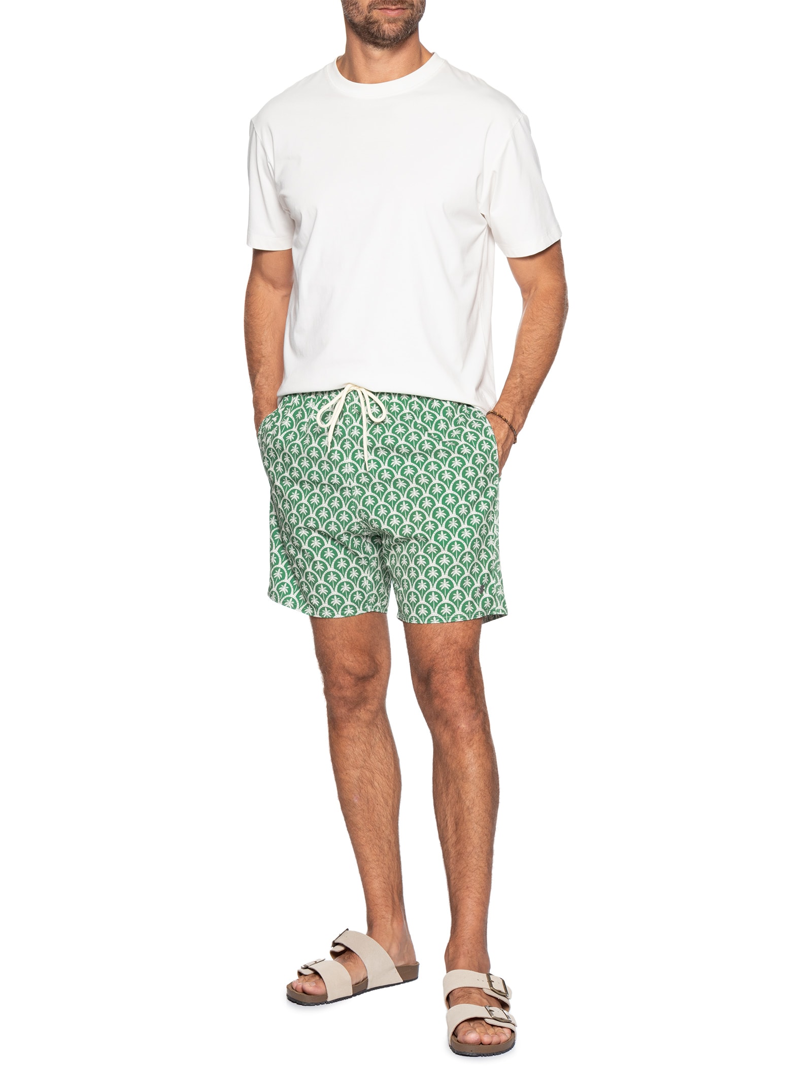 Shorts Masculino Praia Estampado Mosaico Palm  Verde Sergio K