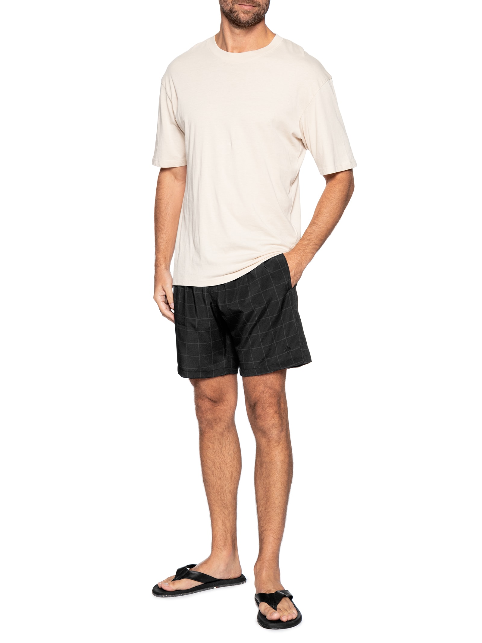 Shorts Masculino Praia Estampado Quadros Preto Sergio K