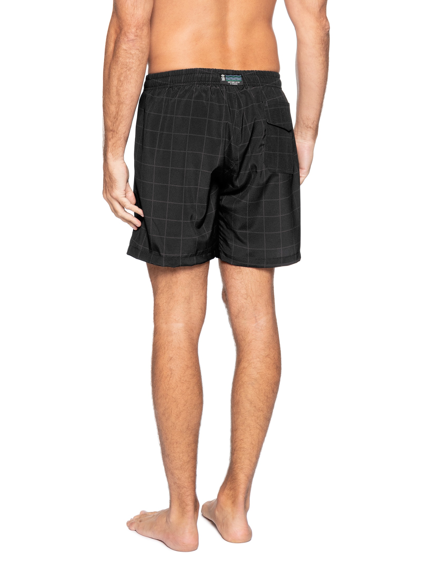 Shorts Masculino Praia Estampado Quadros Preto Sergio K