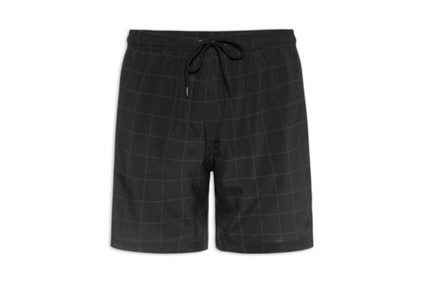Shorts Masculino Praia Estampado Quadros - Preto