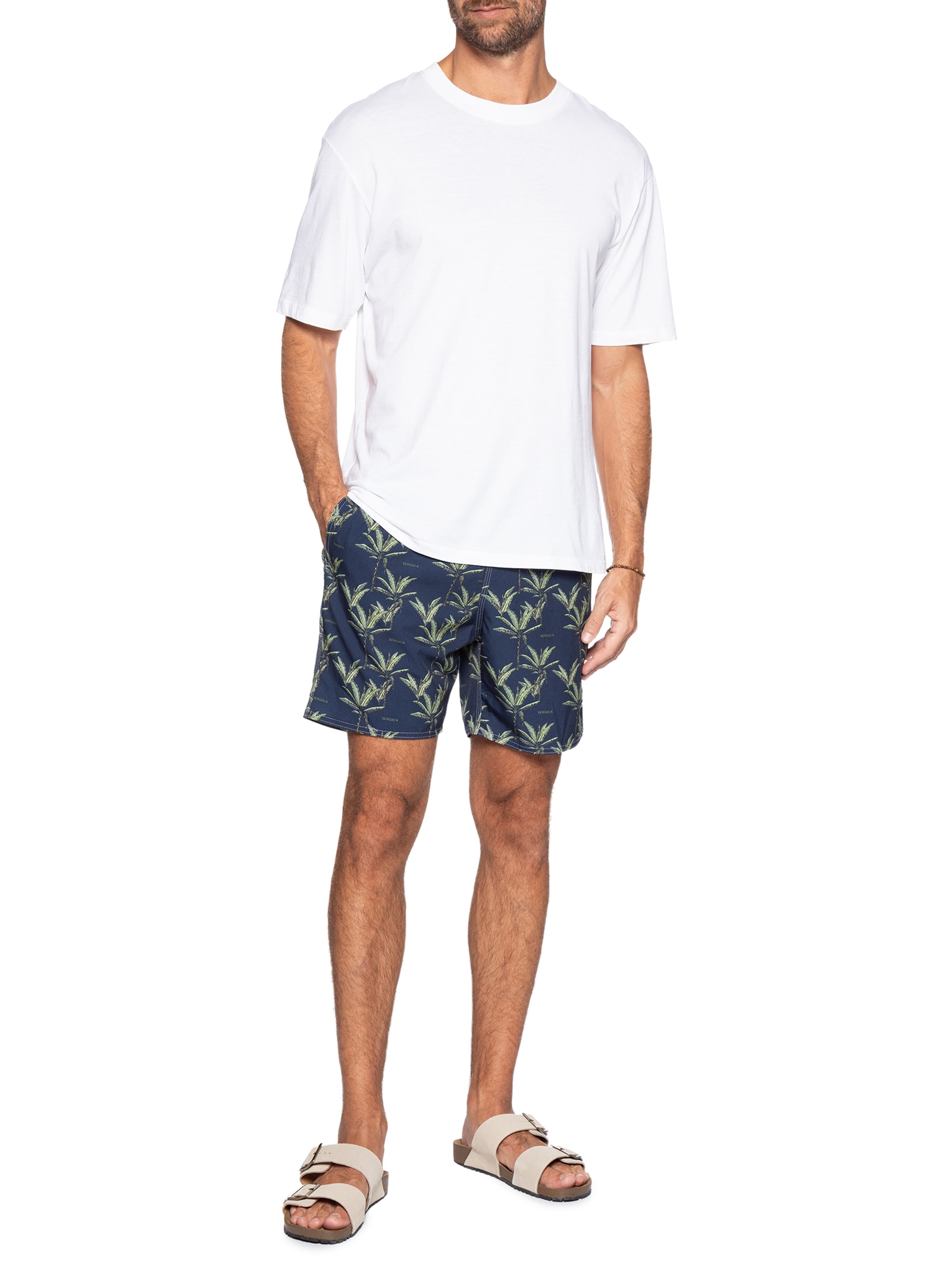 Shorts Praia Estampado Coqueiro Azul Sergio K