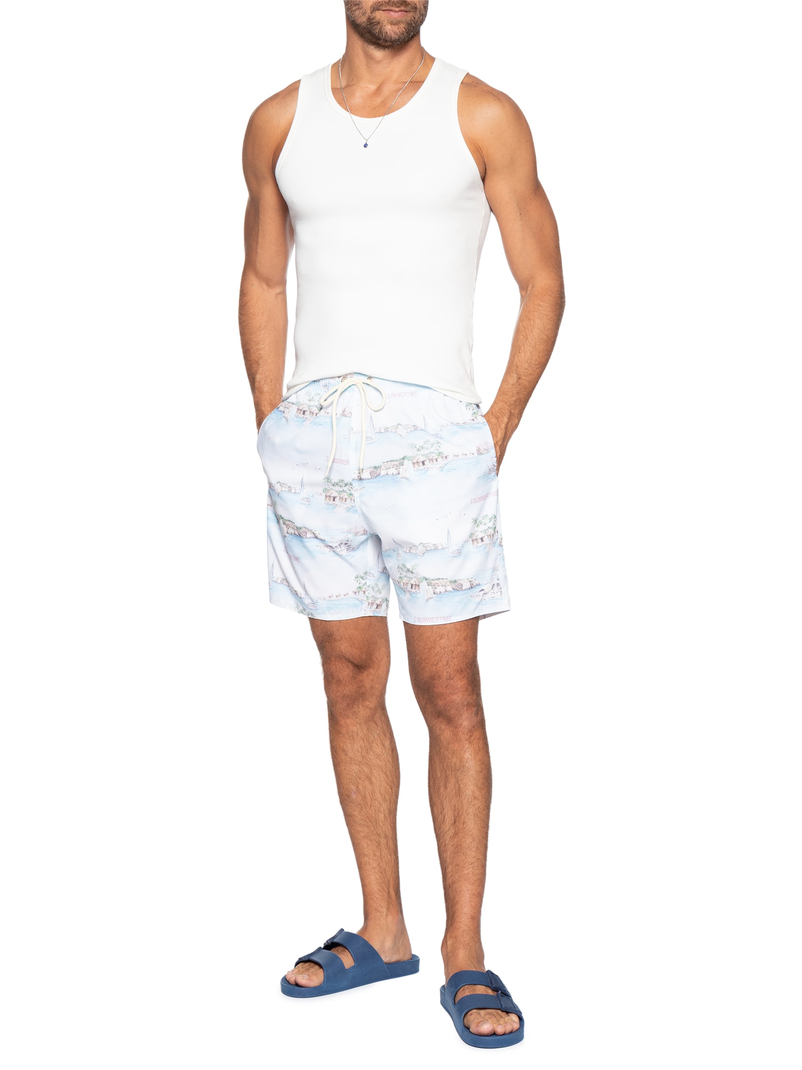 Shorts Praia Estampado Summertime Aqua Azul Sergio K