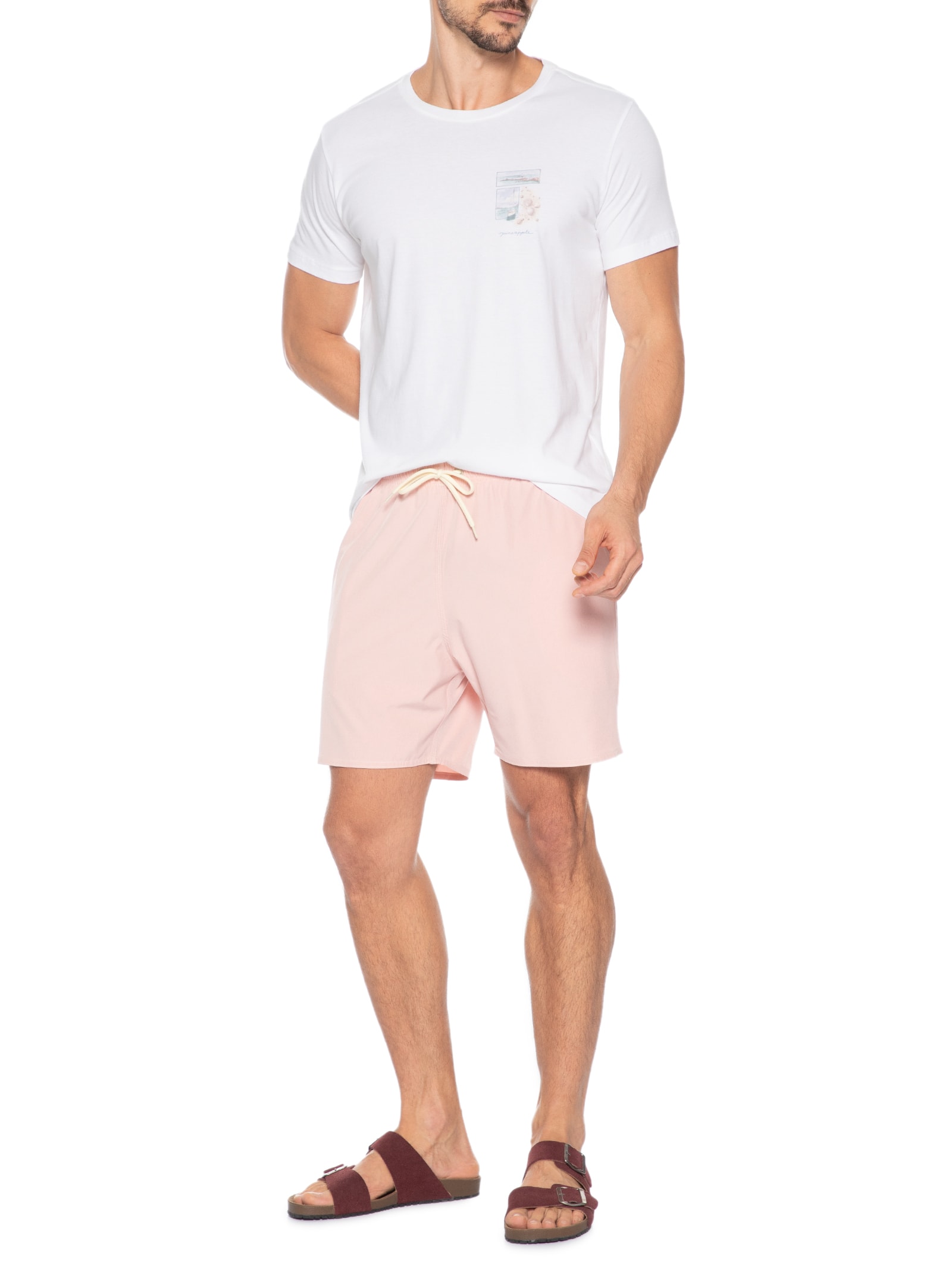 Shorts Praia Masculino Com Friso Rosa Sergio K