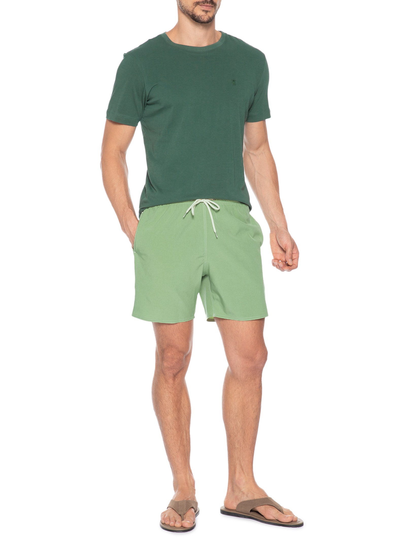 Shorts Praia Masculino Com Friso Verde Sergio K